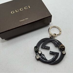 Gucci Acrylic Interlocking GG Logo Keychain Charm with Crystals